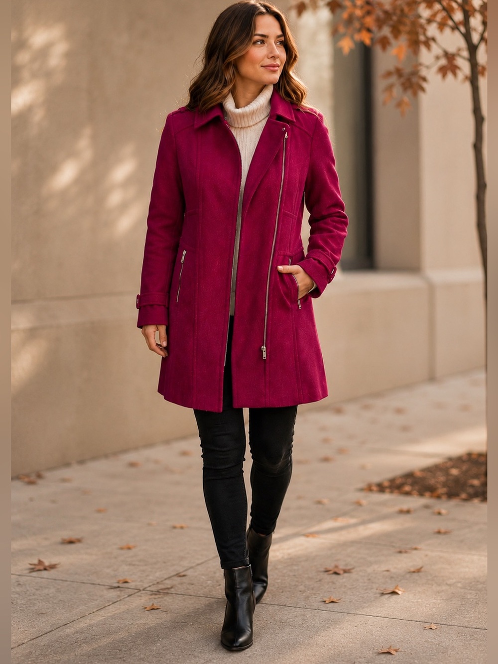 Black Rivet Magenta Wool Blend Moto Coat Asymmetrical Zip Medium